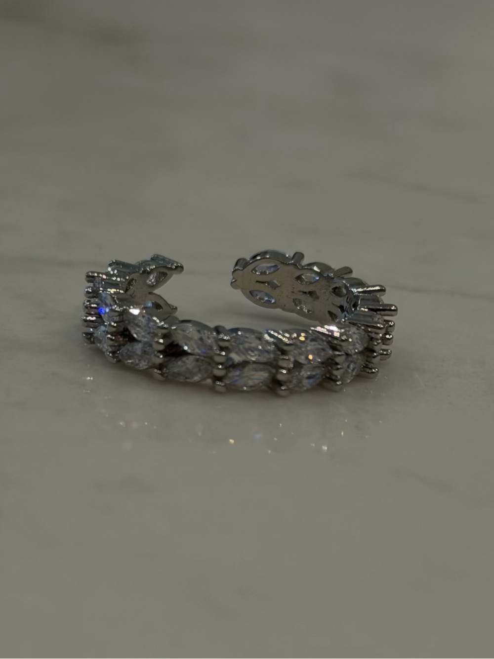 Silver CZ Open Band Ring | Size 7 Half Eternity Statement Ring Adjustable